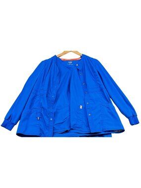 Code Happy Womens Snap Front 2-pc Workwear Scrub Top & Jacket Size Large Blue